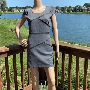 Aryn K Women Gray Cap Sleeve Scoop Neck Mesh Inset Bodycon Sheath Mini Dress S